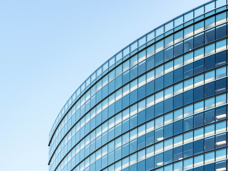 Glass facade of a modern office building